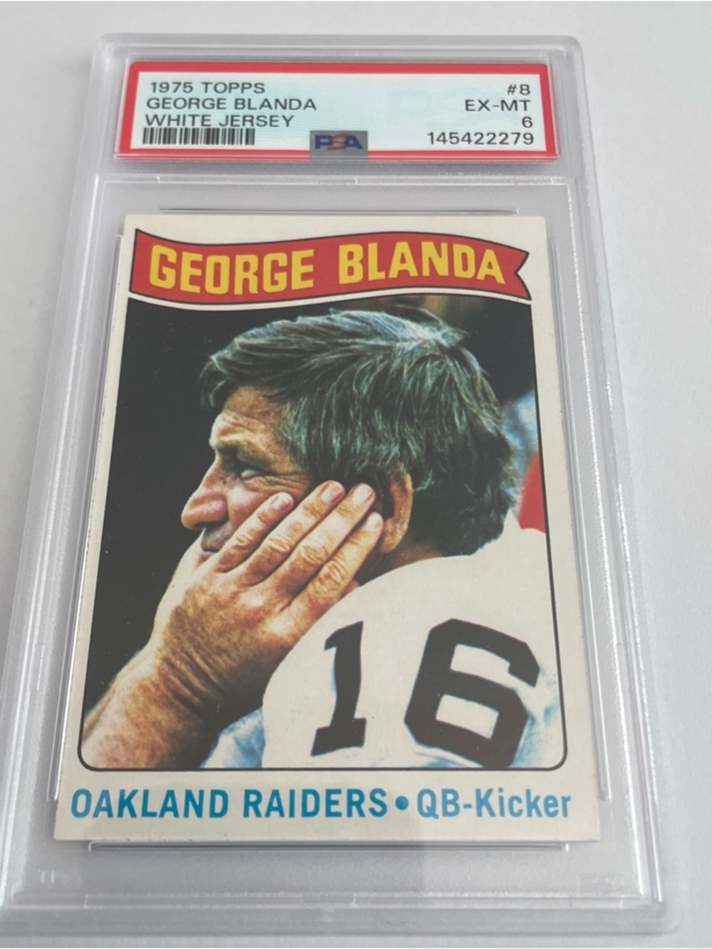 1975 TOPPS FOOTBALL GEORGE BLANDA #8 PSA 6 EX-MT (HOF) OAKLAND RAIDERS